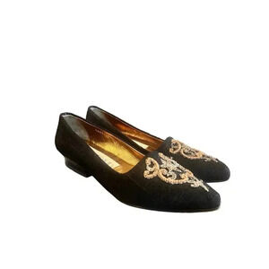 JOHN & DAVID VINTAGE BLACK & GOLD FLATS BAROQUE WOMEN 6.5